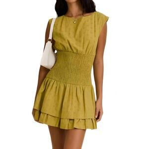 NEW KNIT & LOUNGE smocked waist mini dress in yellow